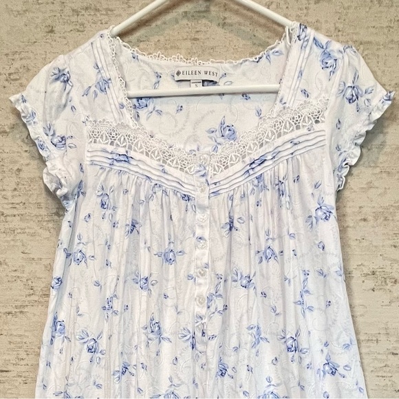 Eileen West Floral Lightweight Night Gown Sz S Romantic Cottagecore Prairie Lace - Picture 2 of 16